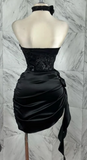Niulatu Black Sweetheart Party Dress A-Line Satin Applique Short Evening Dress Sexy Homecoming Dress HZ1031