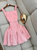 Niulatu Pink Square Neck A-Line Short Birthday Dress Outdoor Party Outfit HZ1031