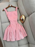 Niulatu Pink Square Neck A-Line Short Birthday Dress Outdoor Party Outfit HZ1031