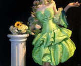 Niulatu Green Sweetheart Neck A-Line Satin Short Prom Dresses HZ1031