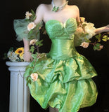 Niulatu Green Sweetheart Neck A-Line Satin Short Prom Dresses HZ1031