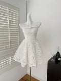 Niulatu White Sweetheart Neck A-Line Lace Short Birthday Dress Pool Party Dress HZ1031