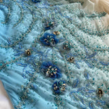 Niulatu Gradient Blue Spaghetti Straps Sheath Chiffon Beading Prom Dresses Vintage Evening Gowns HZ1031