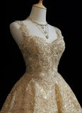 Niulatu Gold Sweetheart Neck A-Line Tulle Sequin Short Prom Dresses Sweet 16 Dress HZ1031