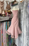 Niulatu Spaghetti Straps Pink Sheath Chiffon Lace Short Vintage Prom Dresses HZ1031