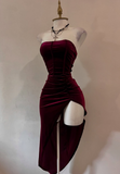Niulatu Burgundy Strapless Party Dress Bodycon Satin Short Evening Gowns Sexy Birthday Dresses HZ1031