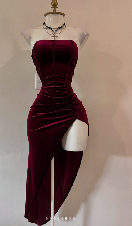Niulatu Burgundy Strapless Party Dress Bodycon Satin Short Evening Gowns Sexy Birthday Dresses HZ1031
