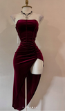 Niulatu Burgundy Strapless Party Dress Bodycon Satin Short Evening Gowns Sexy Birthday Dresses HZ1031