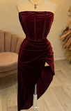 Niulatu Burgundy Strapless Party Dress Bodycon Satin Short Evening Gowns Sexy Birthday Dresses HZ1031