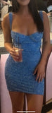 Niulatu Blue Strap Bodycon Sequined Short Evening Gowns Glitter Graduation Party Dresses HZ1031