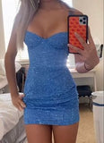 Niulatu Blue Strap Bodycon Sequined Short Evening Gowns Glitter Graduation Party Dresses HZ1031