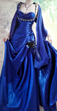 Niulatu Blue Straps Mermaid Satin Long Prom Dresses, Beaded Formal Evening Gowns HZ1031