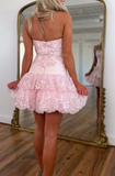 Niulatu Pink Strapless Sheath Tulle Sequin Short Prom Dresses Sweet Homecoming Dress HZ1031