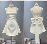 Niulatu White Square Neck A-Line Short Birthday Dress with Beading HZ1031