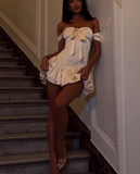 Niulatu White Off Shoulder Bodycon Satin Short Party Dress Sweet 16 Dress HZ1031