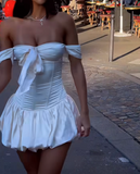 Niulatu White Off Shoulder Bodycon Satin Short Party Dress Sweet 16 Dress HZ1031