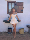 Niulatu White Off Shoulder Bodycon Satin Short Party Dress Sweet 16 Dress HZ1031