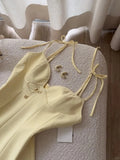 Niulatu Butter Yellow Spaghetti Straps A-Line Satin Short Birthday Party Dress HZ1031