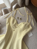 Niulatu Butter Yellow Spaghetti Straps A-Line Satin Short Birthday Party Dress HZ1031
