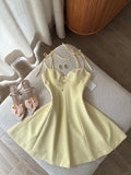 Niulatu Butter Yellow Spaghetti Straps A-Line Satin Short Birthday Party Dress HZ1031