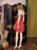 Niulatu Red Strapless A-Line Satin Polka Dot Short Prom Dress Sweet 16 Dress HZ1031