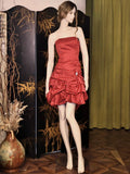 Niulatu Red Strapless A-Line Satin Polka Dot Short Prom Dress Sweet 16 Dress HZ1031