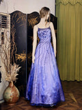 Niulatu Spaghetti Straps Purple Satin Long Prom Dresses Vintage Evening Dresses with Beading HZ1031
