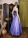 Niulatu Spaghetti Straps Purple Satin Long Prom Dresses Vintage Evening Dresses with Beading HZ1031