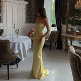 Niulatu Mermaid Yellow Satin Long Prom Dresses Elegant Formal Evening Gowns HZ1031