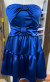 Niulatu Navy Blue Strapless A-Line Satin Short Evening Dress Sweet Homecoming Dress HZ1031