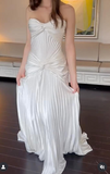 Niulatu Pleated Sheath Satin Long Prom Dresses Elegant Evening Dresses HZ1031