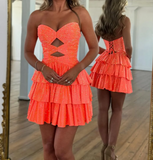 Niulatu Orange A-Line Strapless Satin Short Homecoming Dresses HZ1031