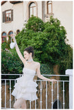Niulatu White A-Line Strapless Chiffon Short Homecoming Dress Sweet 16 HZ1031