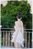 Niulatu White A-Line Strapless Chiffon Short Homecoming Dress Sweet 16 HZ1031