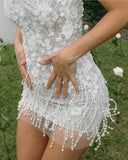 Niulatu Bodycon Strapless Beaded Short Outdoor Party Dress Fashion Wedding Dress HZ1031