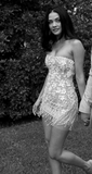 Niulatu Bodycon Strapless Beaded Short Outdoor Party Dress Fashion Wedding Dress HZ1031