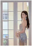 Niulatu Sheath Strapless Beaded Short Evening Dress Glitter Homecoming Dress With Tassels HZ1031