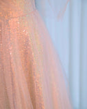 Niulatu Sweetheart Neck A-Line Tulle Sequin Long Prom Dresses, Sweet 16 Dress HZ1031