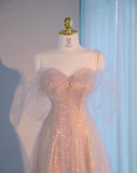 Niulatu Sweetheart Neck A-Line Tulle Sequin Long Prom Dresses, Sweet 16 Dress HZ1031