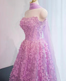 Niulatu Lilac A-Line Tulle Strapless Long Prom Dresses Quinceanera Dresses with Appliques HZ1031