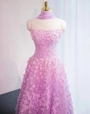 Niulatu Lilac A-Line Tulle Strapless Long Prom Dresses Quinceanera Dresses with Appliques HZ1031