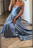 Niulatu Gray Blue Sheath Strapless Satin Long Prom Dresses Fashion Birthday Party Outfits HZ1031