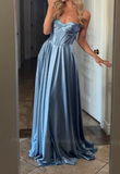 Niulatu Gray Blue Sheath Strapless Satin Long Prom Dresses Fashion Birthday Party Outfits HZ1031