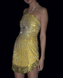 Niulatu Yellow Sheath Halter Short Party Dress Fashion Homecoming Dress with Rhinestones HZ1031