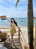 Niulatu Yellow A-Line Tulle Strapless Beach Holiday Short Dress HZ1031