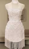 Niulatu White Sheath Beaded Short Prom Dresses, Strapless Evening Gown HZ1031