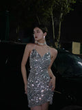 Niulatu Sheath Halter Sequin Sparkling Short Party Dress, Fashion Homecoming Dress HZ1031