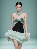 Niulatu Mint Green Sweetheart Neck Tulle Short Ball Gowns for Party, Gorgeous Beaded Graduation Prom Dresses HZ1031