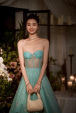 Niulatu Blue A-Line Spaghetti Strap Long Prom Dresses, Rhinestones Sweet 16 Dress HZ1031