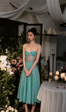 Niulatu Blue A-Line Spaghetti Strap Long Prom Dresses, Rhinestones Sweet 16 Dress HZ1031